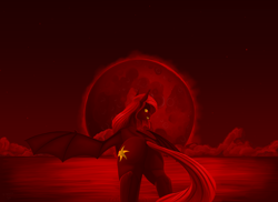 Size: 4250x3100 | Tagged: safe, alternate version, artist:stray prey, derpibooru import, oc, oc only, oc:flare, bat pony, pony, bat pony oc, blood moon, butt, female, looking back, moon, plot, solo