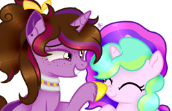 Size: 1076x696 | Tagged: safe, artist:kapai882, artist:kathe, artist:kathepart, derpibooru import, edit, oc, oc only, oc:kathe, oc:kathepaint, pony, unicorn, boop, boop edit, collar, duo, freckles, simple background, white background