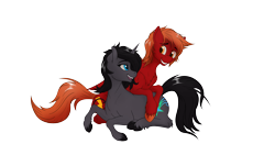 Size: 3840x2160 | Tagged: safe, artist:crimsonwolf360, derpibooru import, oc, oc only, oc:crimson sky, oc:midnight shadow, pegasus, unicorn, 2023 community collab, cuddling, derpibooru community collaboration, female, male, simple background, smiling, transparent background