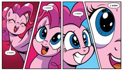 Size: 1285x750 | Tagged: safe, artist:pencils, derpibooru import, idw, pinkie pie, earth pony, pony, g4, spoiler:comic, spoiler:comic69, cute, dialogue, diapinkes, female, mare, solo, speech bubble