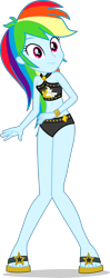 Size: 1887x4758 | Tagged: safe, alternate version, artist:dustinwatsongkx, derpibooru import, rainbow dash, human, better together, equestria girls, accessory swap, bare shoulders, bikini, bikini bottom, clothes, clothes swap, feet, female, sandals, simple background, sleeveless, solo, sunset shimmer swimsuit, sunset shimmer's beach shorts swimsuit, swimsuit, swimsuit swap, transparent background, vector