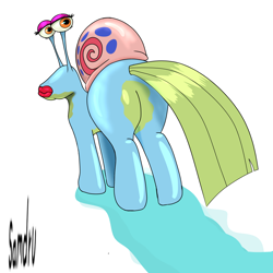 Size: 1414x1414 | Tagged: safe, artist:samueldavillo, derpibooru import, hybrid, pony, abomination, butt, crossover, cursed image, gary the snail, looking at you, nightmare fuel, not salmon, plot, ponified, rule 85, sexy, simple background, solo, spongebob squarepants, ugly, wat, white background, why, wtf