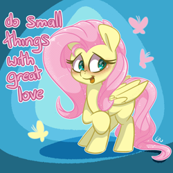 Size: 2200x2200 | Tagged: safe, artist:lou, derpibooru import, fluttershy, pegasus, pony, blushing, cute, dialogue, female, mother teresa, open mouth, open smile, redraw, shyabetes, smiling, solo