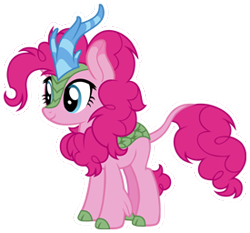 Size: 275x256 | Tagged: safe, derpibooru import, pinkie pie, kirin, female, gameloft, kirin pinkie, kirin-ified, simple background, smiling, solo, species swap, transparent background, white outline