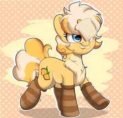 Size: 1958x1891 | Tagged: safe, artist:joaothejohn, derpibooru import, oc, oc:lemon bread, earth pony, pony, balancing, bread, chest fluff, clothes, commission, cute, earth pony oc, food, looking up, nom, simple background, socks