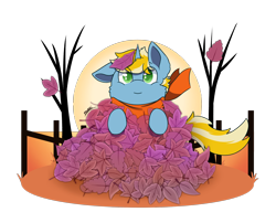 Size: 3984x3060 | Tagged: safe, artist:backgroundpony#f352, derpibooru import, oc, oc only, oc:sunny dawn, pony, unicorn, autumn, clothes, colored pupils, commission, cute, horn, leaf pile, leaves, male, scarf, solo, ych result