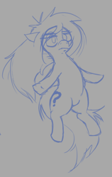 Size: 352x557 | Tagged: safe, artist:jargon scott, derpibooru import, oc, oc only, oc:anon-mare, earth pony, pony, female, frown, gray background, lidded eyes, mare, monochrome, simple background, sketch, solo
