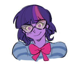 Size: 1349x1293 | Tagged: safe, artist:raessahsaysstuff, derpibooru import, sci-twi, twilight sparkle, human, equestria girls, bust, clothes, female, glasses, looking at you, simple background, smiling, smiling at you, solo, white background