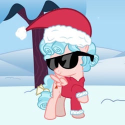 Size: 400x400 | Tagged: safe, derpibooru import, cozy glow, pegasus, pony, christmas, female, filly, foal, hat, holiday, santa hat, solo, sunglasses