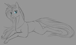 Size: 2600x1550 | Tagged: safe, artist:stray prey, derpibooru import, oc, oc only, oc:glaciess lorica, pony, unicorn, lying down, prone, solo, sternocleidomastoid