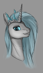 Size: 850x1450 | Tagged: safe, artist:stray prey, derpibooru import, oc, oc only, oc:glaciess lorica, pony, unicorn, crown, jewelry, looking at you, necklace, regalia, solo, sternocleidomastoid