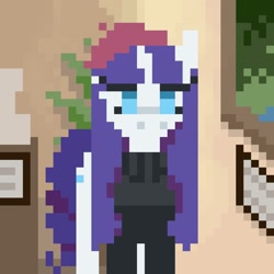 Size: 1200x1200 | Tagged: safe, artist:melodylibris, derpibooru import, rarity, pony, unicorn, beatnik rarity, beret, clothes, female, hat, looking at you, mare, pixel art, solo, sweater, turtleneck