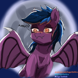 Size: 4500x4500 | Tagged: safe, artist:sugardotxtra, derpibooru import, oc, oc:stormy night, bat pony, bat pony oc, glowing, glowing eyes, moon, sternocleidomastoid, text