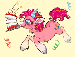 Size: 1280x983 | Tagged: safe, artist:caninecrypt, derpibooru import, pinkie pie, earth pony, pony, cake, female, food, heart, heart eyes, simple background, smiling, solo, wingding eyes