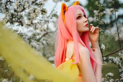 Size: 2200x1468 | Tagged: safe, artist:salacioussuccubus, derpibooru import, fluttershy, human, bare shoulders, clothes, cosplay, costume, female, irl, irl human, photo, solo