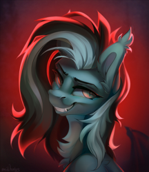 Size: 2500x2900 | Tagged: safe, artist:mithriss, derpibooru import, oc, oc only, bat pony, pony, bust, chest fluff, ear fluff, ears, fangs, grin, male, smiling, solo, stallion, teeth