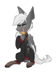 Size: 2039x2626 | Tagged: safe, artist:ezzerie, derpibooru import, oc, oc only, oc:stryker, pegasus, clothes, commission, eating, food, mess, simple background, sitting, solo, taco, transparent background