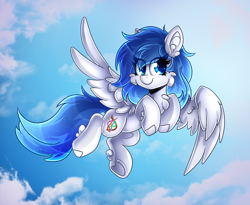 Size: 2784x2284 | Tagged: safe, artist:deraniel, derpibooru import, oc, oc:graceful motion, pegasus, pony, cloud, female, flying, mare, sky, smiling, solo