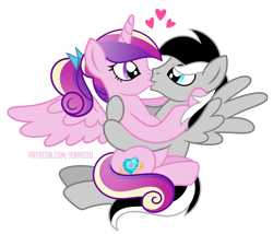 Size: 1000x854 | Tagged: safe, artist:jennieoo, derpibooru import, princess cadance, oc, alicorn, pegasus, pony, bow, heart, hug, kiss on the lips, kissing, pregdance, pregnant, show accurate, simple background, teen princess cadance, transparent background, vector