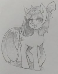 Size: 1080x1370 | Tagged: safe, artist:namaenonaipony, derpibooru import, oc, oc only, oc:aqua twinkie, pony, unicorn, female, horn, mare, monochrome, open mouth, solo, traditional art