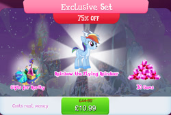 Size: 1267x857 | Tagged: safe, derpibooru import, idw, rainbow dash, deer, deer pony, peryton, reindeer, antlers, bundle, bush, cloven hooves, costs real money, doe, english, female, folded wings, gameloft, gem, guitar, idw showified, mobile game, musical instrument, my little pony: magic princess, numbers, official, reindeer dash, reindeerified, sale, solo, solo focus, species swap, text, umbrella, wings