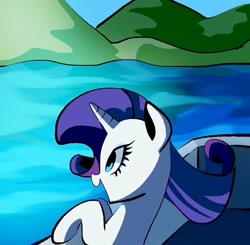 Size: 899x882 | Tagged: safe, artist:andromedasparkz, derpibooru import, rarity, pony, unicorn, boat, female, ocean, open mouth, solo, water