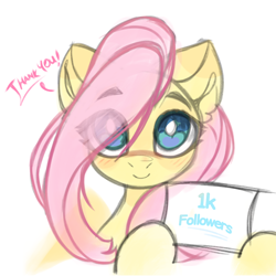 Size: 4096x4096 | Tagged: safe, artist:jfrxd, derpibooru import, fluttershy, pegasus, pony, cute, ear fluff, ears, eye clipping through hair, eyebrows, eyebrows visible through hair, hair over one eye, hoof hold, looking at you, milestone, shyabetes, simple background, sketch, smiling, smiling at you, solo, white background