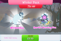 Size: 1267x851 | Tagged: safe, derpibooru import, bundle, costs real money, english, fire, fire of friendship, four arms, gameloft, hearth's warming, mobile game, my little pony: magic princess, numbers, official, sale, sharp teeth, snow, solo, solo focus, teeth, text, whiskers, winterchilla, winterzilla