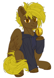 Size: 1784x2600 | Tagged: safe, artist:medkit, derpibooru import, oc, oc only, oc:bricomaniaco, pegasus, pony, 2023 community collab, adam's apple, big eyes, clothes, coin, derpibooru community collaboration, ear fluff, ears, eyes open, fluffy, hoodie, horseshoes, looking at you, male, mario, paint tool sai 2, raised hoof, raised leg, short mane, simple background, sitting, sketch, smiling, solo, stallion, sternocleidomastoid, super mario bros., transparent background, wings