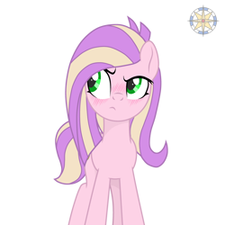 Size: 3500x3500 | Tagged: safe, artist:r4hucksake, artist:shelinarts, derpibooru import, oc, oc only, oc:papaya whip, earth pony, pony, base used, blushing, female, simple background, solo, transparent background