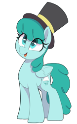 Size: 800x1280 | Tagged: safe, artist:thebatfang, derpibooru import, spring melody, sprinkle medley, pegasus, pony, background pony, cute, eye clipping through hair, female, folded wings, hat, looking up, mare, open mouth, open smile, simple background, smiling, solo, top hat, transparent background, wings