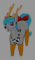 Size: 700x1200 | Tagged: safe, artist:stray prey, derpibooru import, oc, oc only, oc:lucent, pony, unicorn, animal costume, costume, reindeer costume, solo, sternocleidomastoid