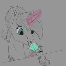 Size: 1100x1100 | Tagged: safe, artist:stray prey, derpibooru import, oc, oc only, oc:altus bastion, oc:lucent, pony, unicorn, :p, duo, eating, food, ice cream, neckerchief, sternocleidomastoid, tongue, tongue out