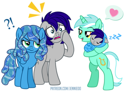 Size: 1000x728 | Tagged: safe, artist:jennieoo, derpibooru import, lyra heartstrings, oc, oc:maverick, oc:maverick jr, oc:ocean soul, earth pony, pegasus, pony, unicorn, g4, baby, baby pony, bipedal, cute, female, filly, foal, infidelity, lyrabetes, shocked, simple background, sleeping, story, story in the comments, transparent background, vector