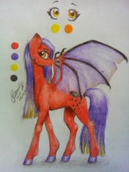 Size: 1224x1632 | Tagged: safe, artist:avroras_world, derpibooru import, oc, oc only, bat pony, pony, bat pony oc, bat wings, female, hoof polish, mare, reference sheet, signature, solo, traditional art, wings