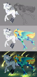 Size: 1320x2700 | Tagged: safe, artist:avroras_world, derpibooru import, oc, oc only, pegasus, pony, bow, female, hair bow, looking at each other, looking at someone, mare, pegasus oc, progression, running, signature, smiling, wings, wip