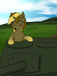 Size: 3096x4128 | Tagged: safe, artist:dustoff, derpibooru import, oc, oc:skivvy, pony, unicorn, heart, heart eyes, open mouth, sherman, sherman firefly, solo, tank (vehicle), wingding eyes