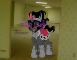 Size: 2048x1578 | Tagged: safe, artist:ghoulhowls, derpibooru import, king sombra, pony, unicorn, armor, cape, clothes, cute, dialogue, looking at you, male, solo, sombra eyes, sombradorable, text, the backrooms