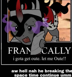 Size: 741x791 | Tagged: safe, artist:ghoulhowls, derpibooru import, king sombra, pony, unicorn, breaking the fourth wall, caption, chibi, edited meme, image macro, let me out, male, meme, ponified, ponified meme, solo, text