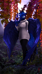 Size: 2160x3840 | Tagged: artist needed, safe, derpibooru import, princess luna, alicorn, anthro, pony, 3d, flower, photo, rose, source filmmaker, winged anthro, wings