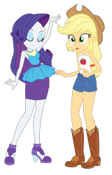 Size: 2609x4065 | Tagged: safe, artist:gmaplay, derpibooru import, applejack, rarity, better together, equestria girls, street chic, bare shoulders, clothes, rarity peplum dress, simple background, sleeveless, tanktop, transparent background