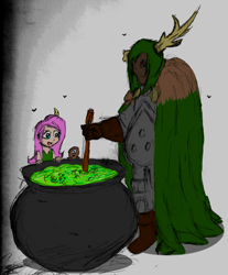 Size: 1211x1462 | Tagged: safe, artist:dreadlime, derpibooru import, oc, oc:ivy, hybrid, satyr, cauldron, champion of nurgle, chaos, nurgle, nurgling, offspring, parent:fluttershy, warhammer (game), warhammer 40k, warhammer fantasy