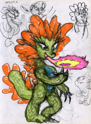 Size: 2949x4000 | Tagged: safe, artist:ja0822ck, derpibooru import, spike, oc, oc:emziko, dragon, traditional art