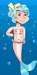 Size: 705x1414 | Tagged: safe, artist:ocean lover, derpibooru import, cozy glow, human, mermaid, antagonist, bandeau, belly, belly button, blue background, bow, bubble, child, evil, evil grin, evil smirk, fins, fish tail, freckles, grin, hair bow, human coloration, humanized, looking at you, mermaid tail, mermaidized, mischievous, ocean, red eyes, salmon yet not salmon, simple background, smiling, smirk, species swap, tail, tail fin, underwater, villainess, water