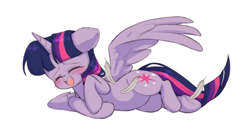 Size: 500x261 | Tagged: safe, artist:sleepysheepytea, derpibooru import, twilight sparkle, twilight sparkle (alicorn), alicorn, feather, hoof tickling, simple background, solo, tickling, white background