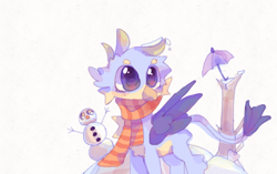 Size: 1143x720 | Tagged: safe, artist:shallen colovv✨👒, derpibooru import, gallus, griffon, adorable face, bole, clothes, confused, cute, fluffy, gallabetes, lovely, male, mr.snow, no source available, scarf, shovel, snowfield, solo focus, spread wings, standing, striped scarf, tail, tail wrap, umbrella, wings, younger, 💙🌠gallus