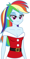 Size: 3116x5985 | Tagged: safe, artist:emeraldblast63, derpibooru import, rainbow dash, equestria girls, bare shoulders, christmas, clothes, costume, female, holiday, lidded eyes, santa costume, sexy, sexy santa costume, simple background, solo, transparent background