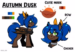 Size: 2048x1423 | Tagged: safe, artist:lrusu, derpibooru import, oc, oc only, oc:autumn dusk, bat pony, pony, chest fluff, choker, lidded eyes, looking at you, reference sheet, simple background, smiling, solo, white background