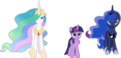 Size: 454x220 | Tagged: safe, artist:pascalmulokozi2, derpibooru import, edit, edited screencap, screencap, princess celestia, princess luna, twilight sparkle, twilight sparkle (alicorn), alicorn, pony, the ending of the end, background removed, crown, female, jewelry, mare, not a vector, regalia, royal sisters, siblings, simple background, sisters, transparent background, trio, trio female