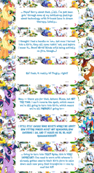 Size: 2048x3763 | Tagged: safe, derpibooru import, applejack, autumn blaze, rainbow dash, twilight sparkle, twilight sparkle (alicorn), alicorn, kirin, nirik, pony, applejack's hat, clothes, cloven hooves, cowboy hat, crown, dialogue, dialogue box, english, event, fangs, female, fire, folded wings, gameloft, hat, horn, implied spike, jewelry, mane of fire, mare, mobile game, my little pony: magic princess, official, regalia, speech bubble, text, winged kirin, wings